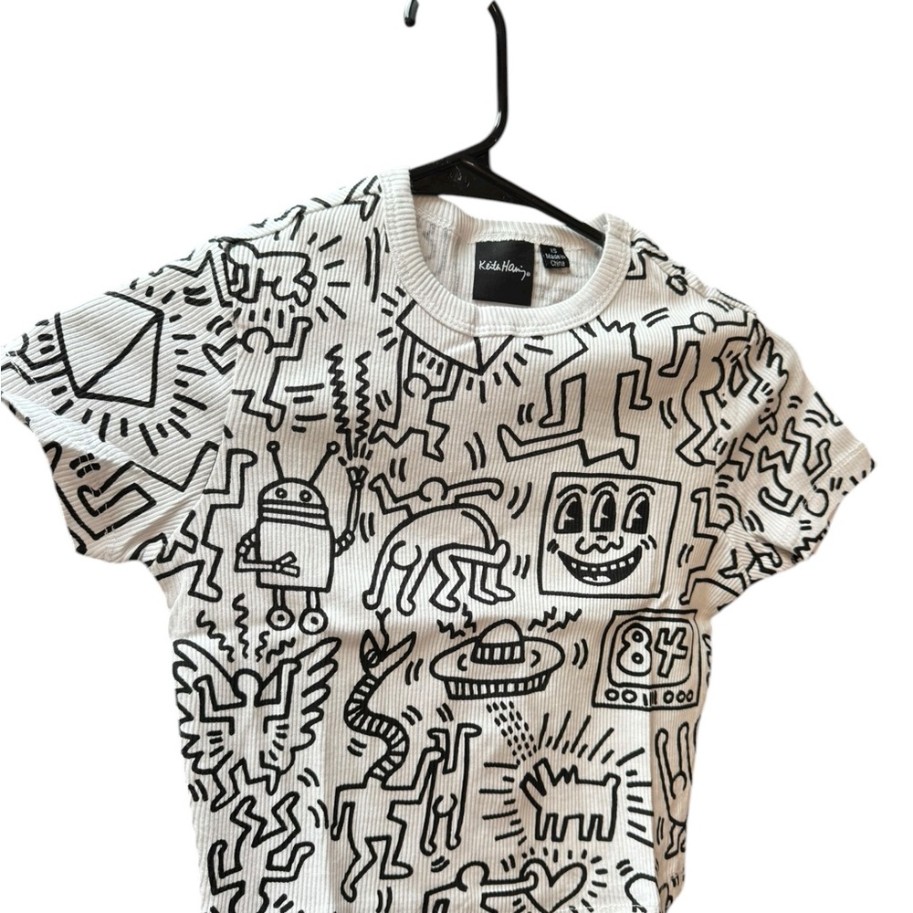 Keith Haring Girls Graphic Ribbed Short Sleeve Shirt